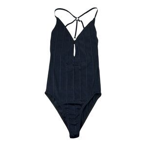 MY PLACE Navy Blue Strappy Open Back Bodysuit PP Ribbed Stretch Ring Detail